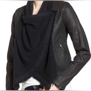 Free People Black Leather Jacket with Drape Front